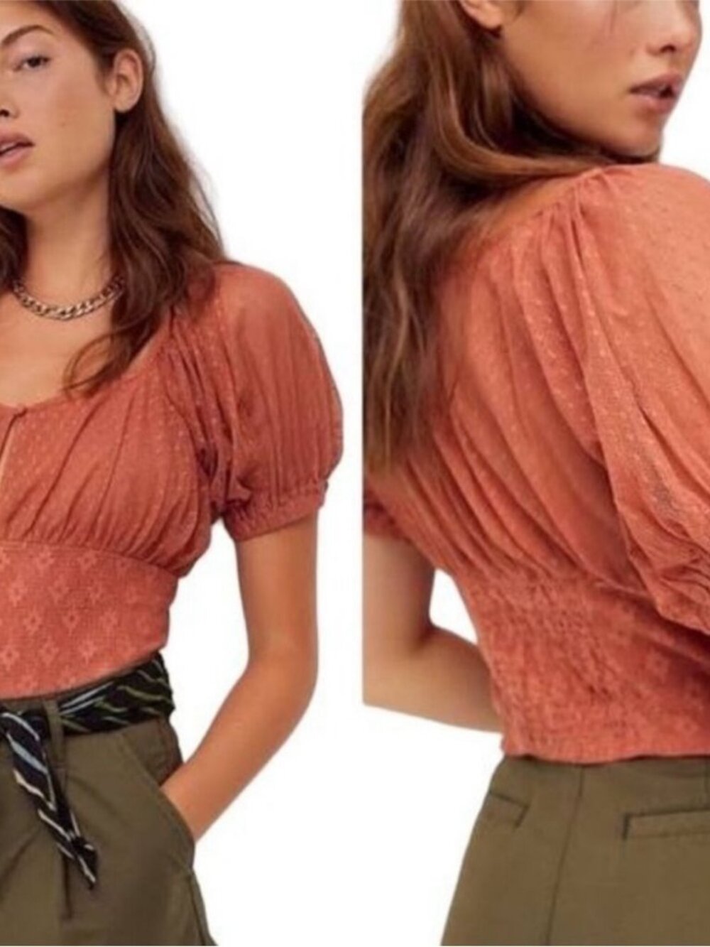 Free People Heartstrings Burnt Orange Cropped Top Boho Style Size Extra Small